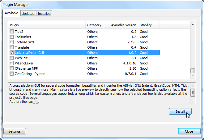 found UniversalIndentGUI in plugin manager
