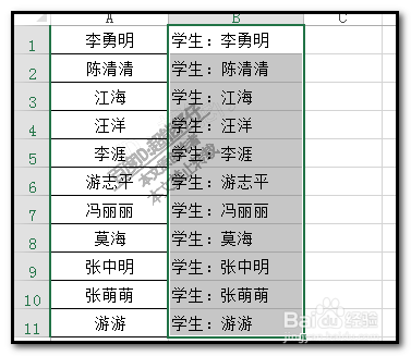 excel如何在一列文字前统一加上固定文字？